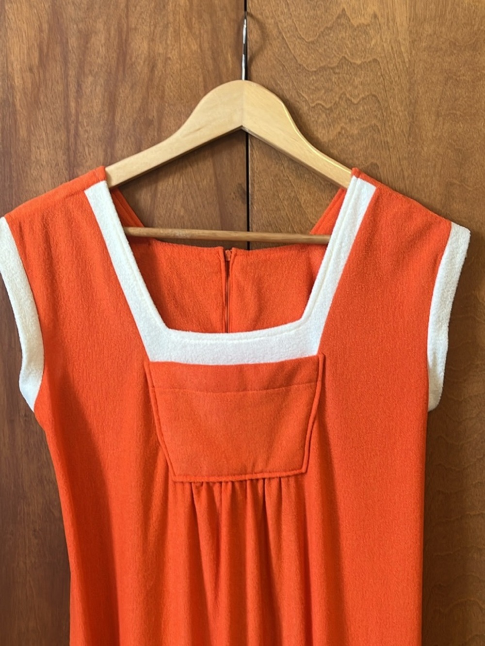 1970s Orange and Cream Terrycloth Lounge Dress Size XL Vintage House Dress